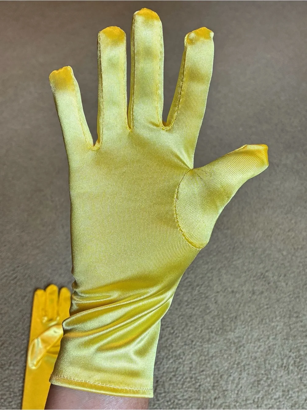 Youth Bright Yellow Satin Long Costume Gloves Kids M/L Cosplay Dress Up
